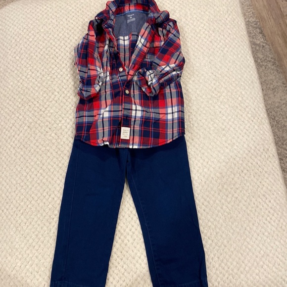 Carters 3T red and blue plaid button up with navy pants - Picture 1 of 7
